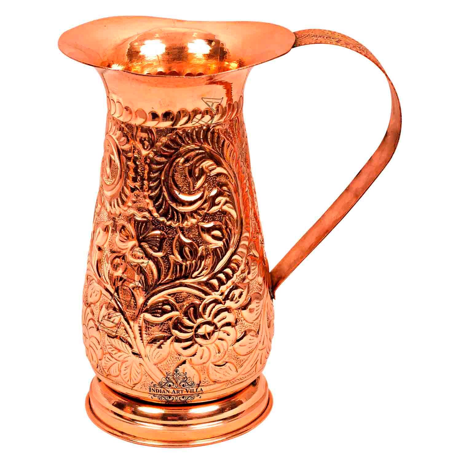 Pure copper jug, royal designer, storage drinking water pitcher, 1300 ML